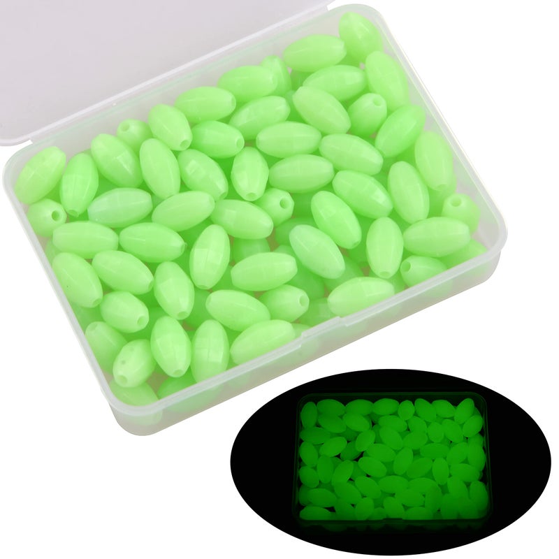 Shaddock Fishing Fishing Beads Glow Oval Hard Floating Green Luminous Beads Fishing Lures Baits Floating Tools Eggs Fishing Tackle Rig in 100pcs 10mm x 18mm - Image 1